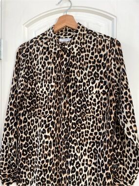 Equipment Femme - Silk Leopard Print Blouse - Black, Brown & Cream